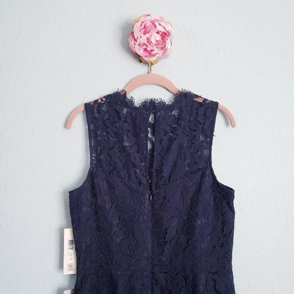 Eliza‎ J Navy High Neck Lace Sheath Dress - Picture 6 of 8